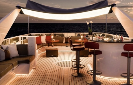 Picture showing Light Curtains used as top ceiling on outdoor yacht deck.